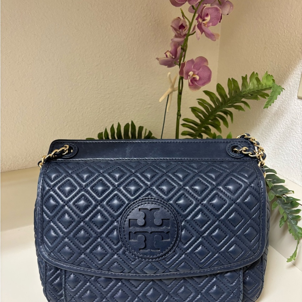 Tory Burch Navy Marion Quilted Bag